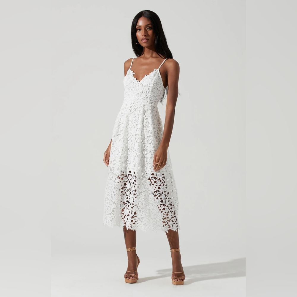 LACE A LINE MIDI DRESS - color WHITE, size XS